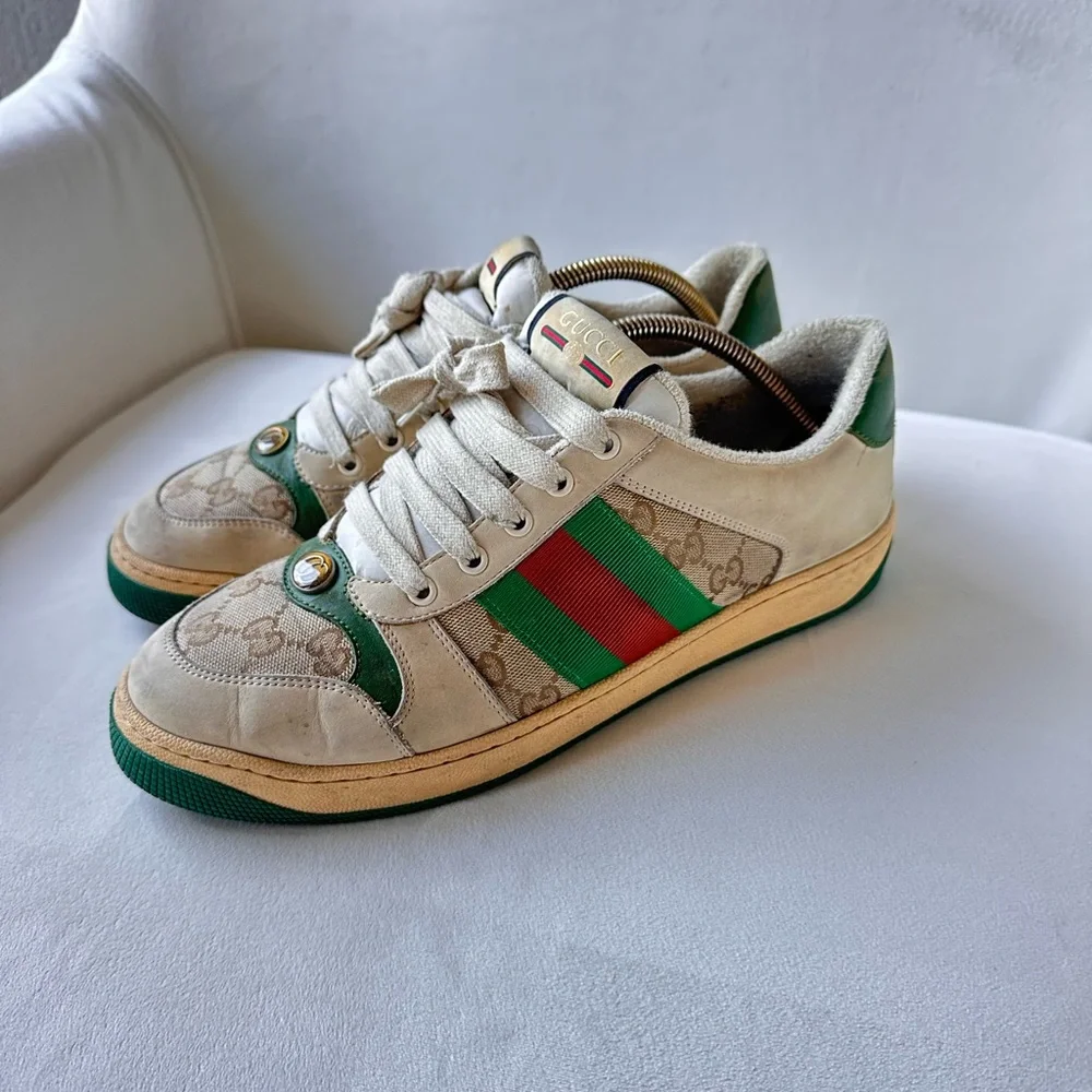 Gucci Green and Cream Vintage Sneakers size US 8.5 IT 42